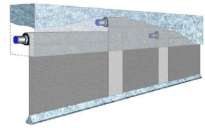 Противопожарная штора в многовальном исполнении с перехлестами полотен